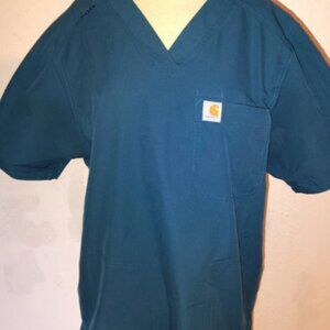 Carhartt Force Modern Fit Large Scrub Top Teal Green V Neck Stretch Polyester.